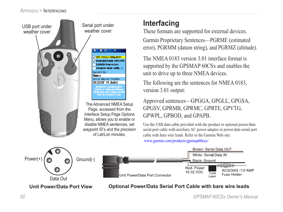 Interfacing | Garmin GPSMAP 60CSx User Manual | Page 102 / 116