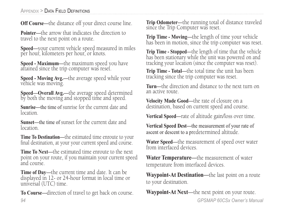 Garmin GPSMAP 60CSx User Manual | Page 104 / 116