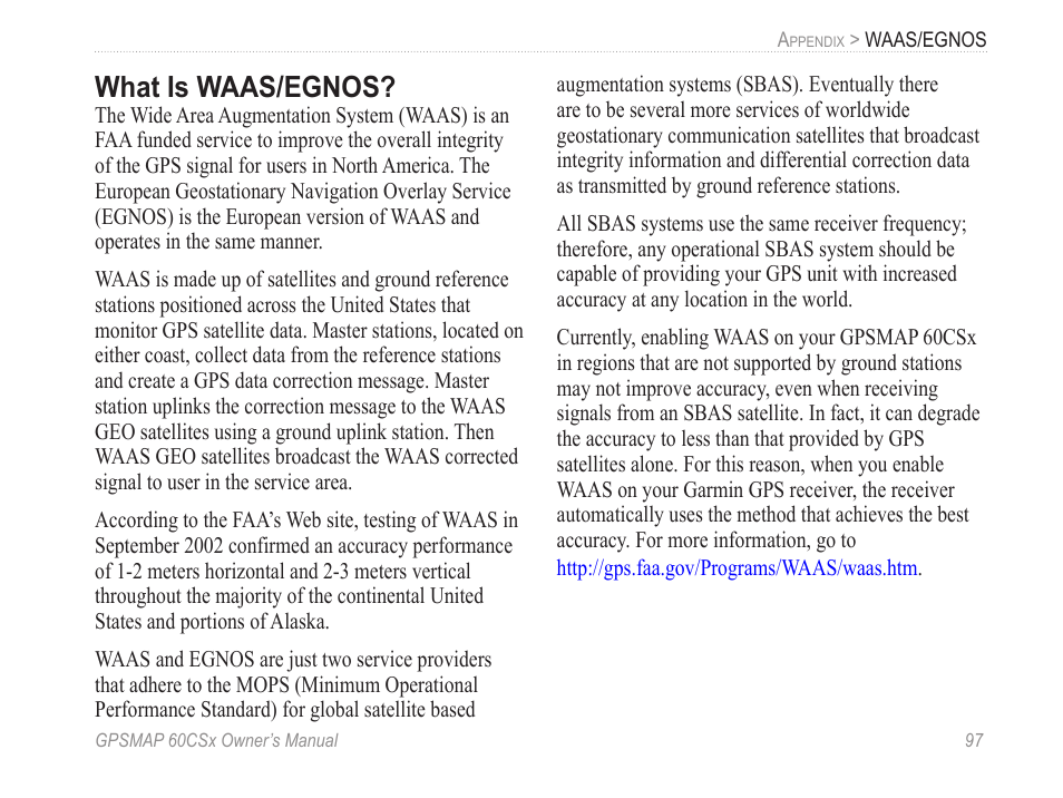 What is waas/egnos | Garmin GPSMAP 60CSx User Manual | Page 107 / 116
