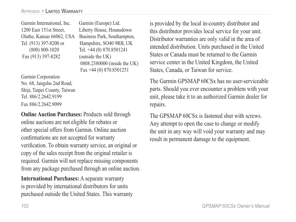 Garmin GPSMAP 60CSx User Manual | Page 112 / 116