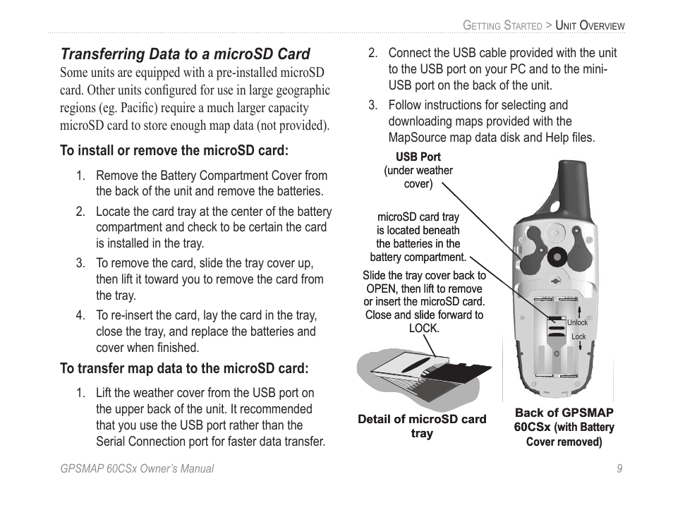 Transferring data to a microsd card | Garmin GPSMAP 60CSx User Manual | Page 19 / 116
