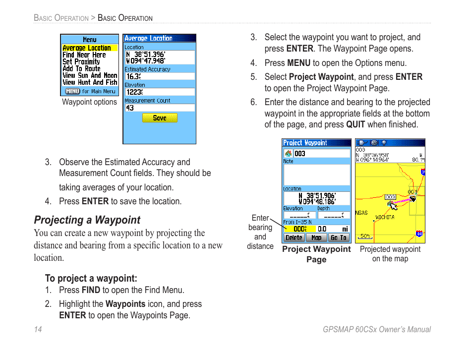 Projecting a waypoint | Garmin GPSMAP 60CSx User Manual | Page 24 / 116