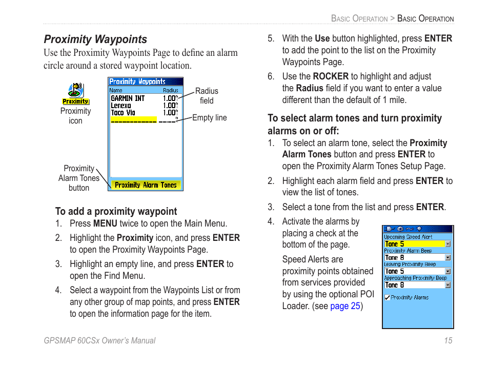 Proximity waypoints | Garmin GPSMAP 60CSx User Manual | Page 25 / 116
