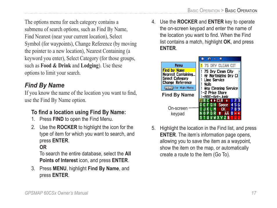 Find by name | Garmin GPSMAP 60CSx User Manual | Page 27 / 116