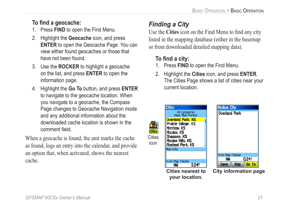 Finding a city | Garmin GPSMAP 60CSx User Manual | Page 31 / 116
