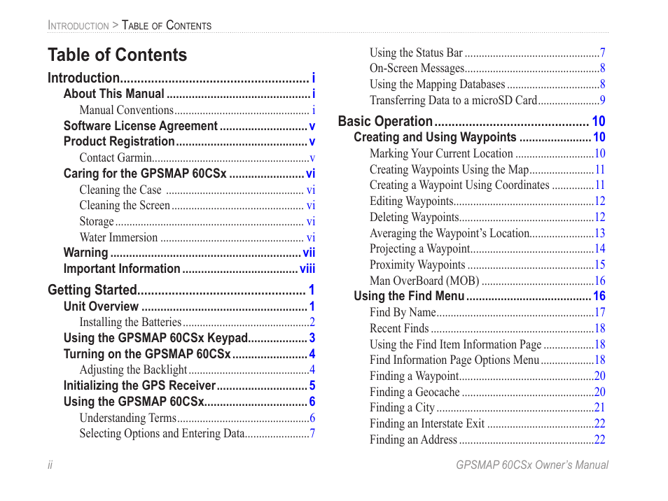 Garmin GPSMAP 60CSx User Manual | Page 4 / 116