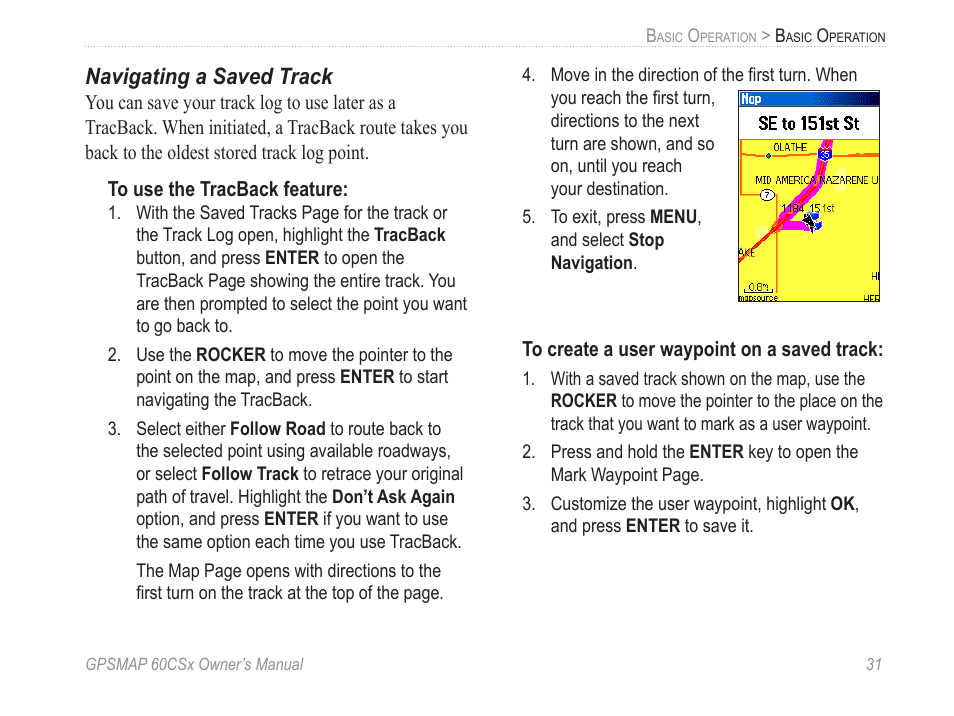 Navigating a saved track | Garmin GPSMAP 60CSx User Manual | Page 41 / 116