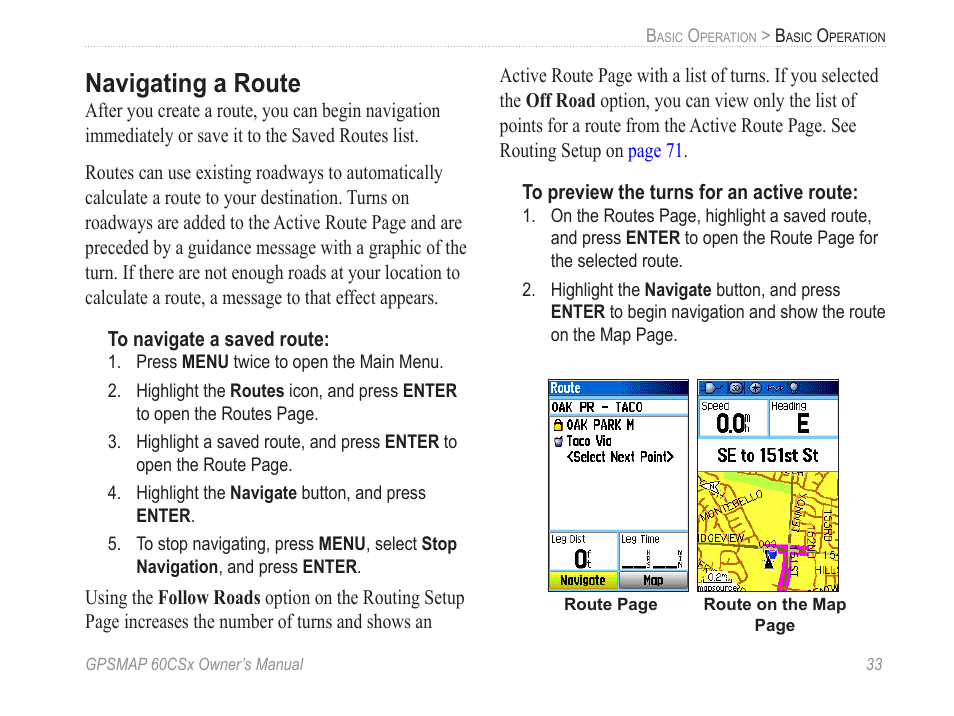 Navigating a route | Garmin GPSMAP 60CSx User Manual | Page 43 / 116