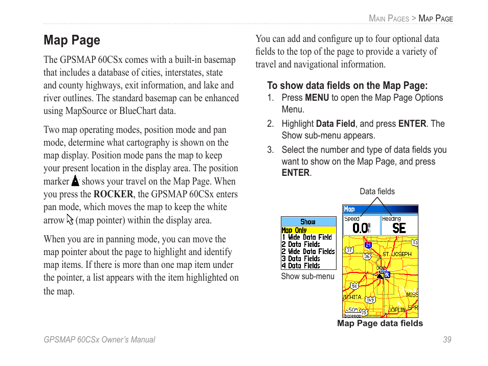 Map page | Garmin GPSMAP 60CSx User Manual | Page 49 / 116