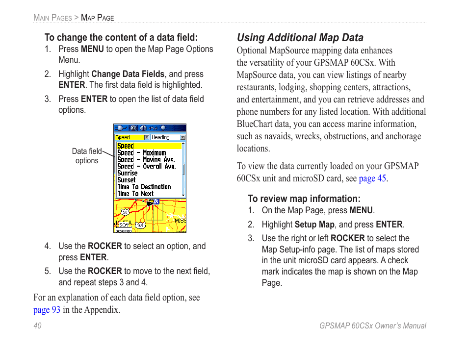 Using additional map data | Garmin GPSMAP 60CSx User Manual | Page 50 / 116