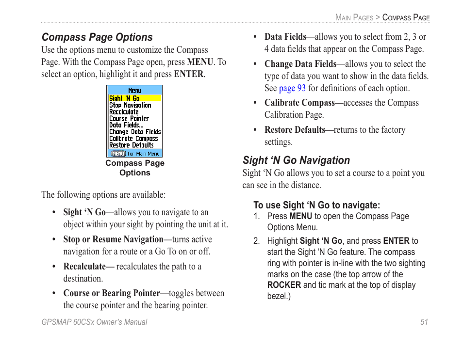 Sight ‘n go navigation | Garmin GPSMAP 60CSx User Manual | Page 61 / 116