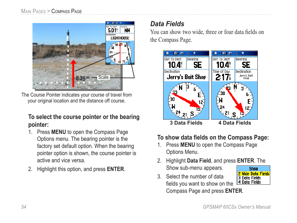 Data fields | Garmin GPSMAP 60CSx User Manual | Page 64 / 116