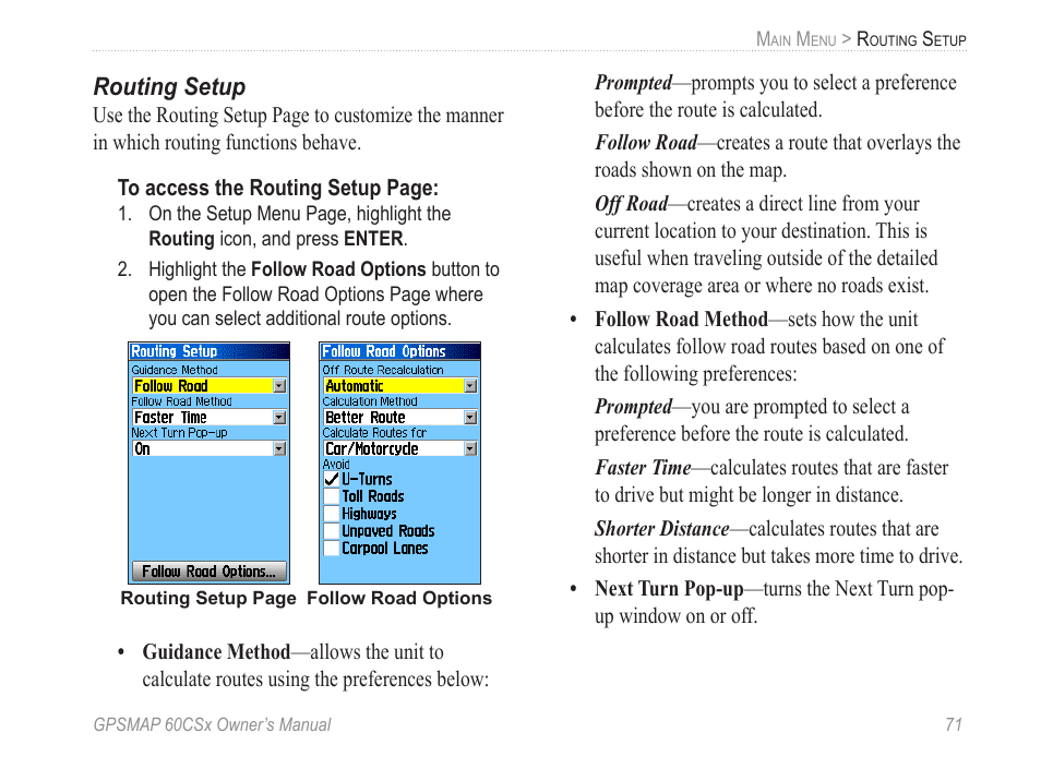 Routing setup | Garmin GPSMAP 60CSx User Manual | Page 81 / 116