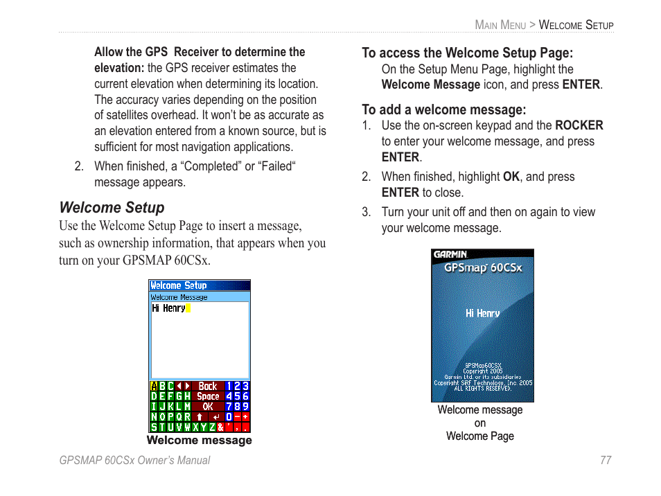 Welcome setup | Garmin GPSMAP 60CSx User Manual | Page 87 / 116