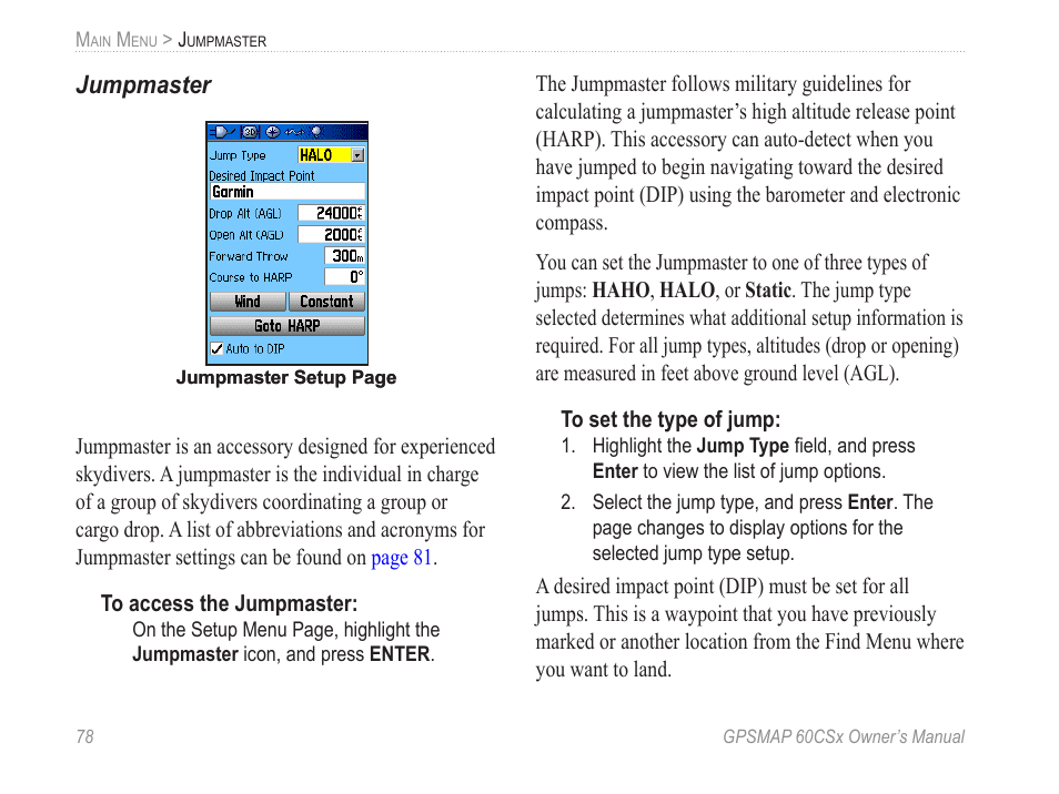 Jumpmaster | Garmin GPSMAP 60CSx User Manual | Page 88 / 116