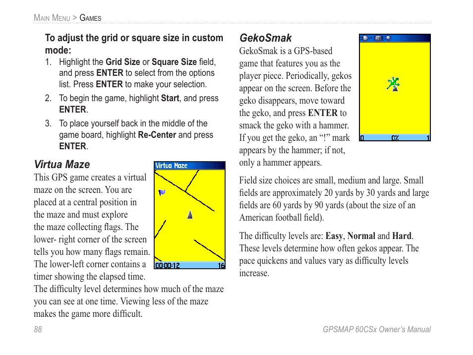 Virtua maze, Gekosmak | Garmin GPSMAP 60CSx User Manual | Page 98 / 116