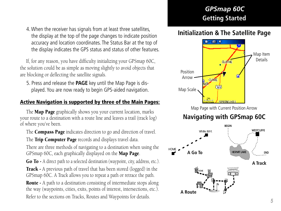 Navigating with gpsmap 60c | Garmin GPSMAP 60C User Manual | Page 15 / 96