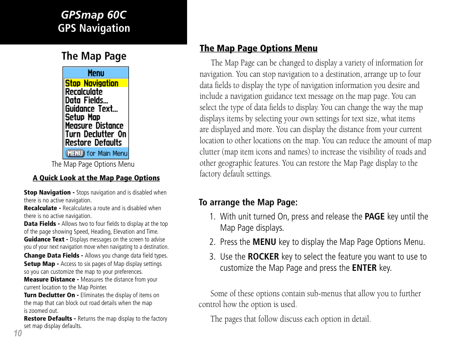 Gpsmap 60c gps navigation the map page | Garmin GPSMAP 60C User Manual | Page 20 / 96