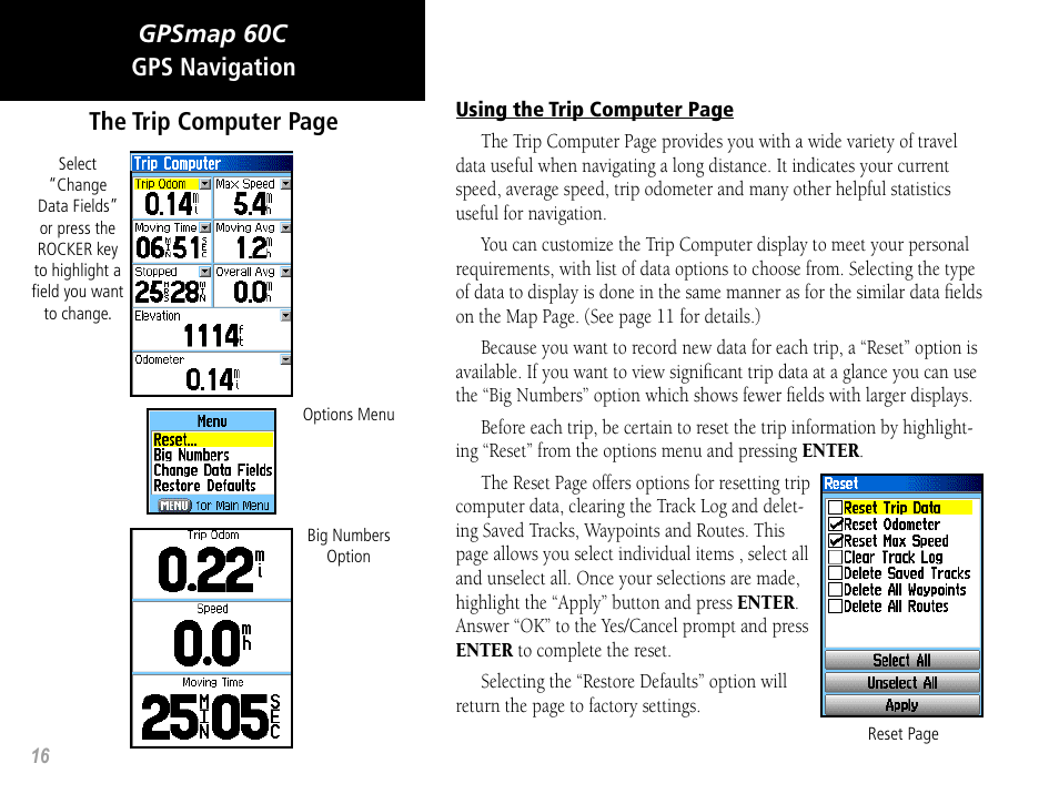 Gpsmap 60c gps navigation the trip computer page | Garmin GPSMAP 60C User Manual | Page 26 / 96