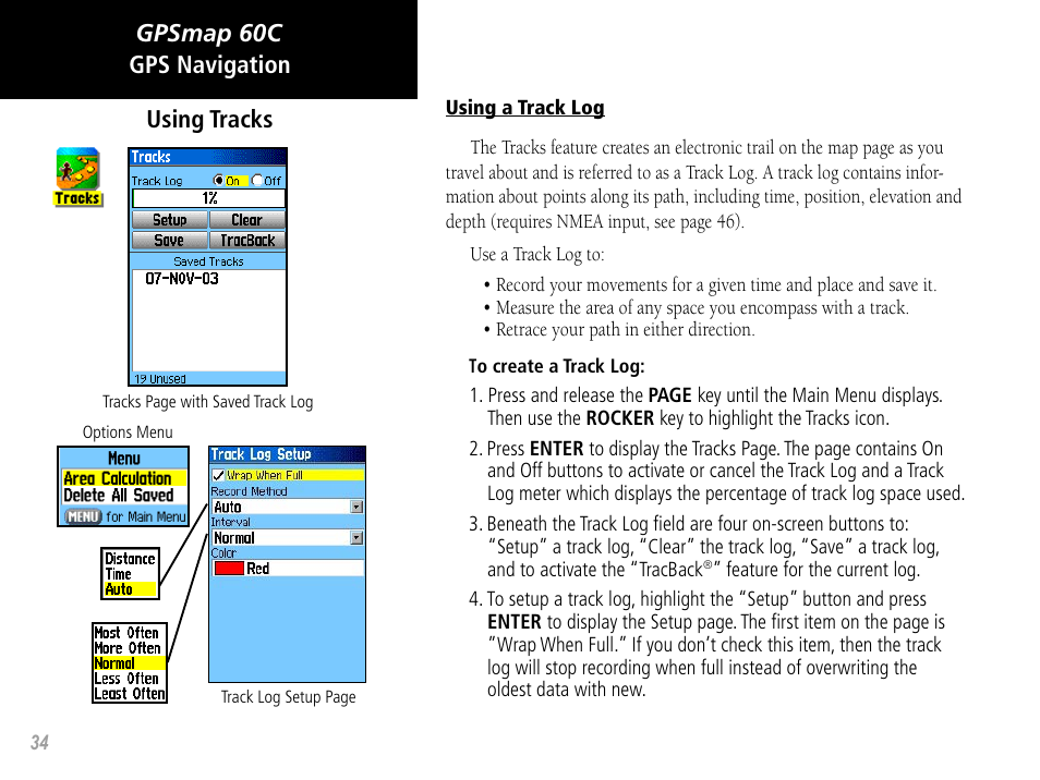 Gpsmap 60c gps navigation, Using tracks | Garmin GPSMAP 60C User Manual | Page 44 / 96