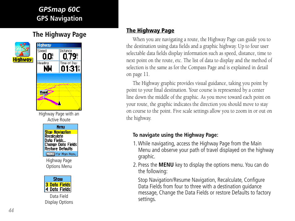 Gpsmap 60c the highway page gps navigation | Garmin GPSMAP 60C User Manual | Page 54 / 96