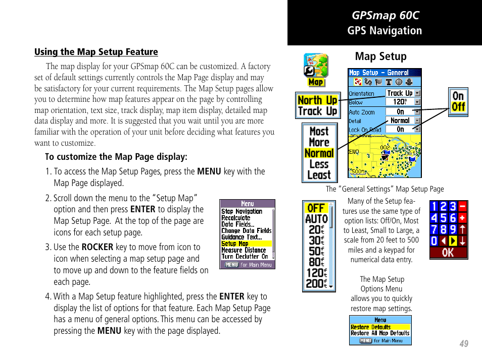 Gpsmap 60c, Map setup, Gps navigation | Garmin GPSMAP 60C User Manual | Page 59 / 96