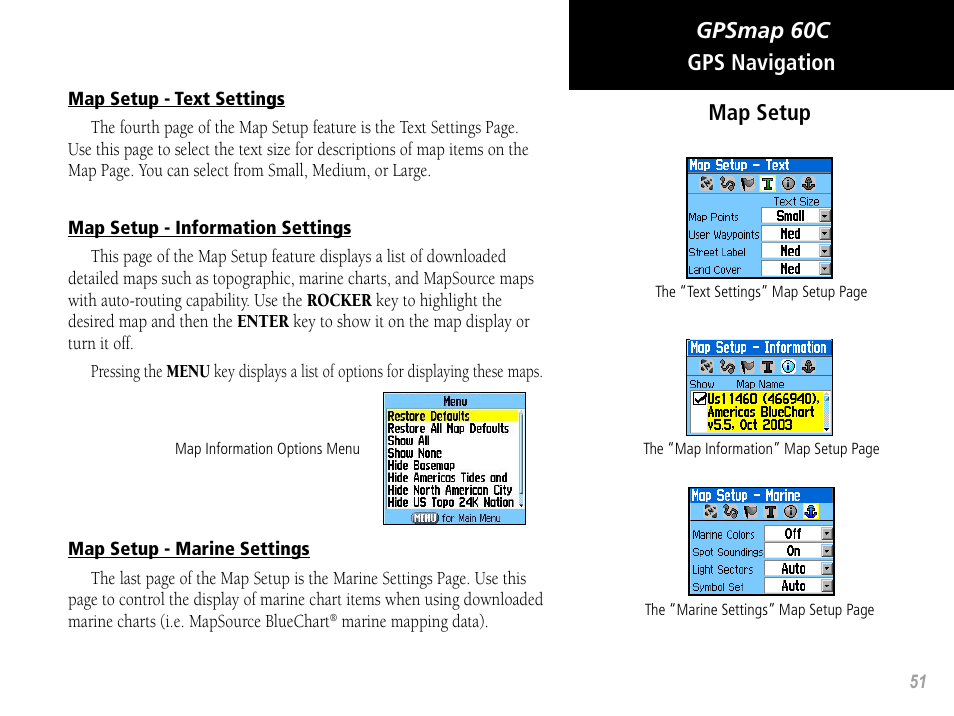 Gpsmap 60c map setup, Gps navigation | Garmin GPSMAP 60C User Manual | Page 61 / 96