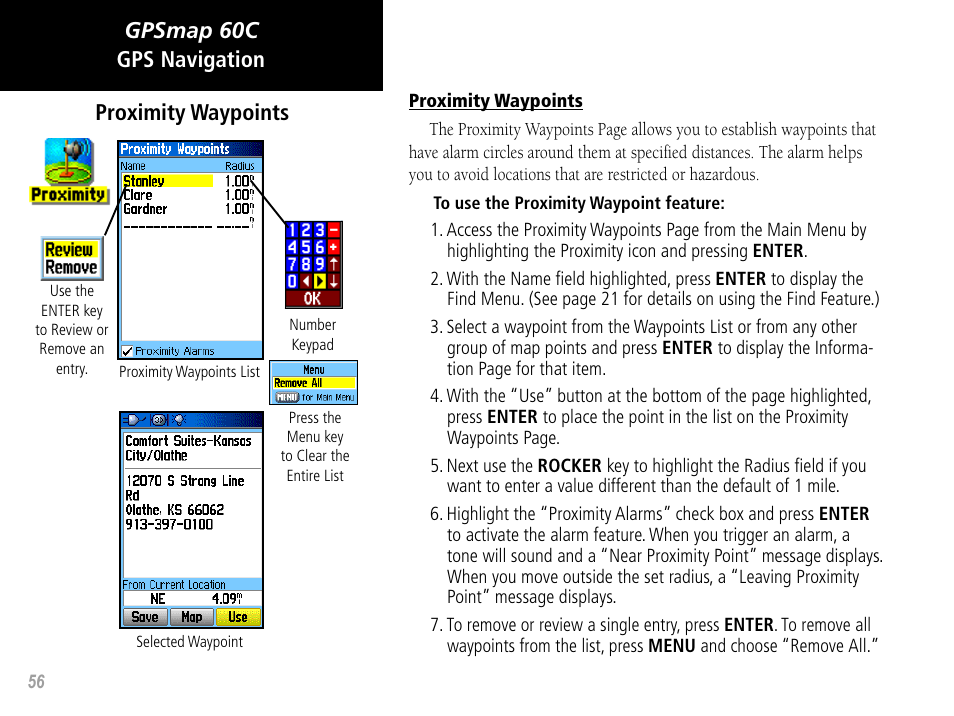 Gpsmap 60c gps navigation proximity waypoints | Garmin GPSMAP 60C User Manual | Page 66 / 96