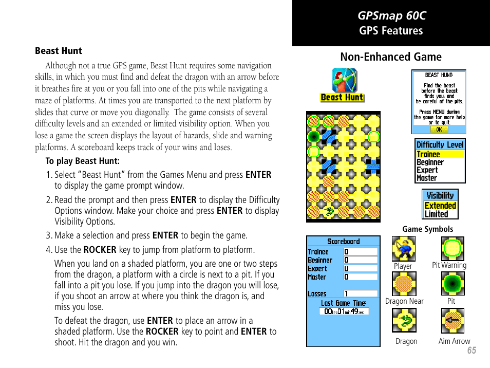 Gpsmap 60c gps features, Non-enhanced game | Garmin GPSMAP 60C User Manual | Page 75 / 96