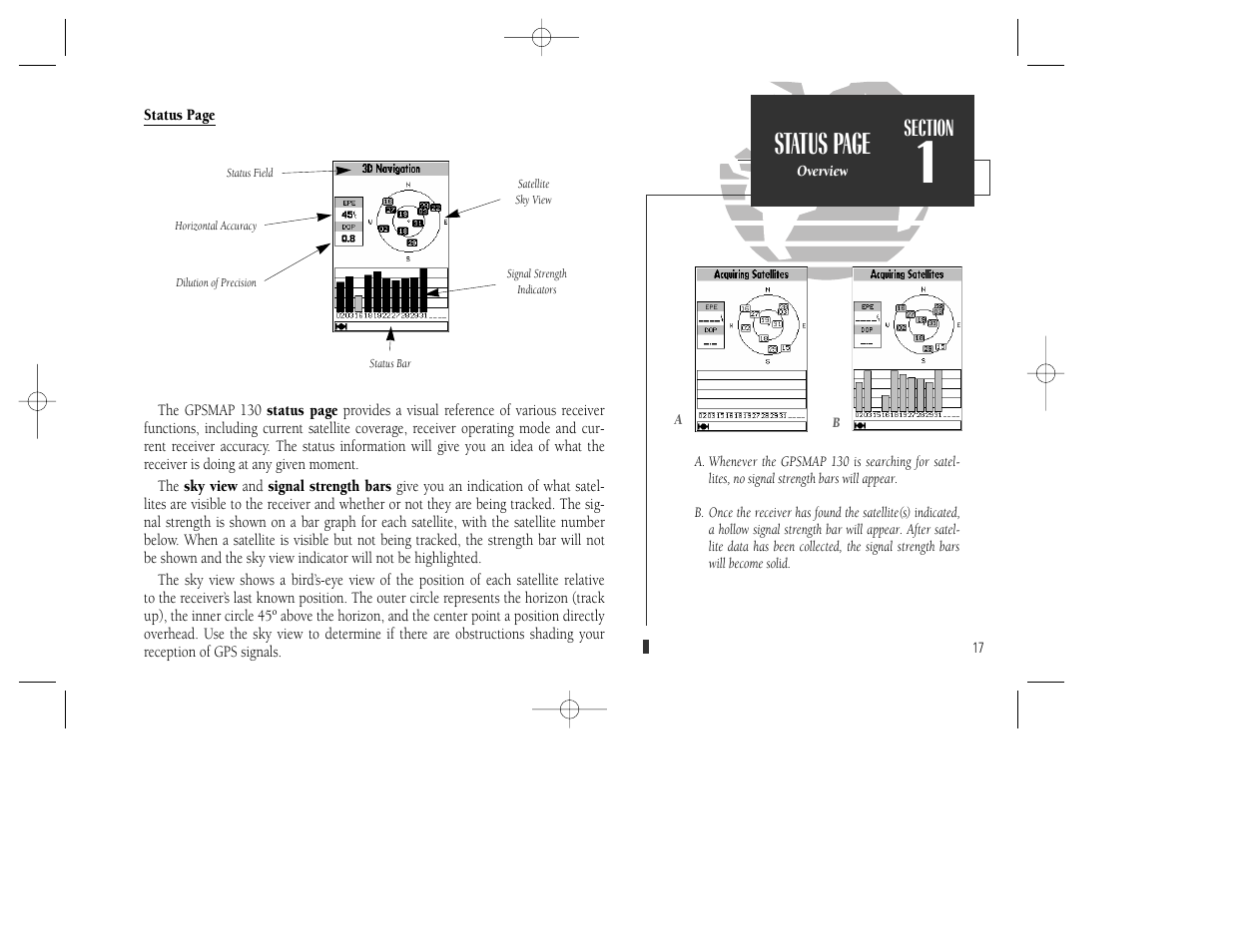 Status page | Garmin GPSMAP 130 User Manual | Page 27 / 94