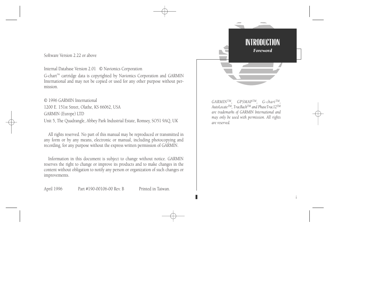 Introduction | Garmin GPSMAP 130 User Manual | Page 3 / 94