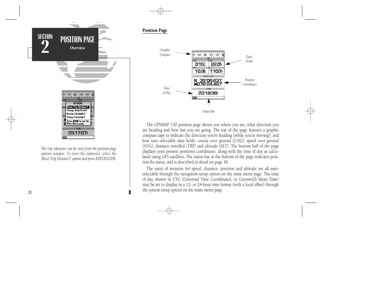 Position page | Garmin GPSMAP 130 User Manual | Page 30 / 94