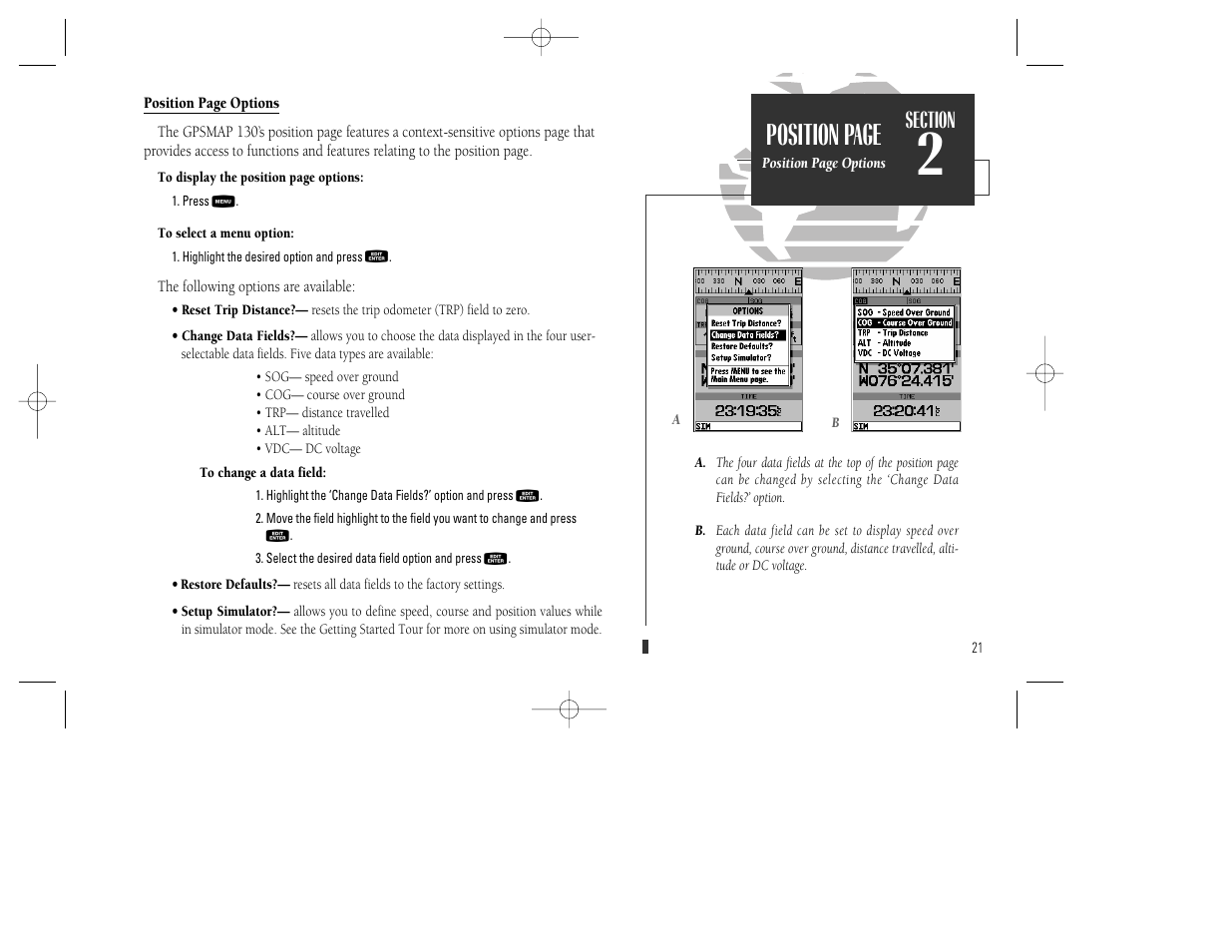 Position page | Garmin GPSMAP 130 User Manual | Page 31 / 94