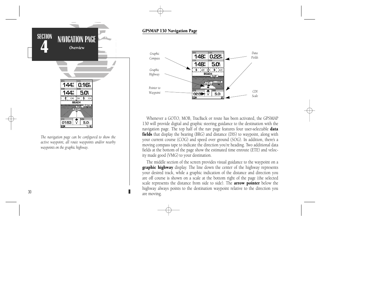 Navigation page | Garmin GPSMAP 130 User Manual | Page 40 / 94