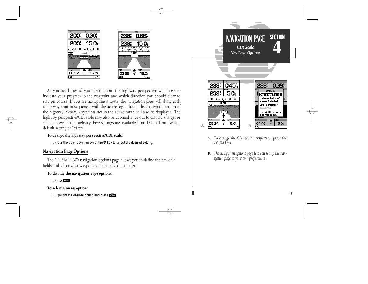 Navigation page | Garmin GPSMAP 130 User Manual | Page 41 / 94