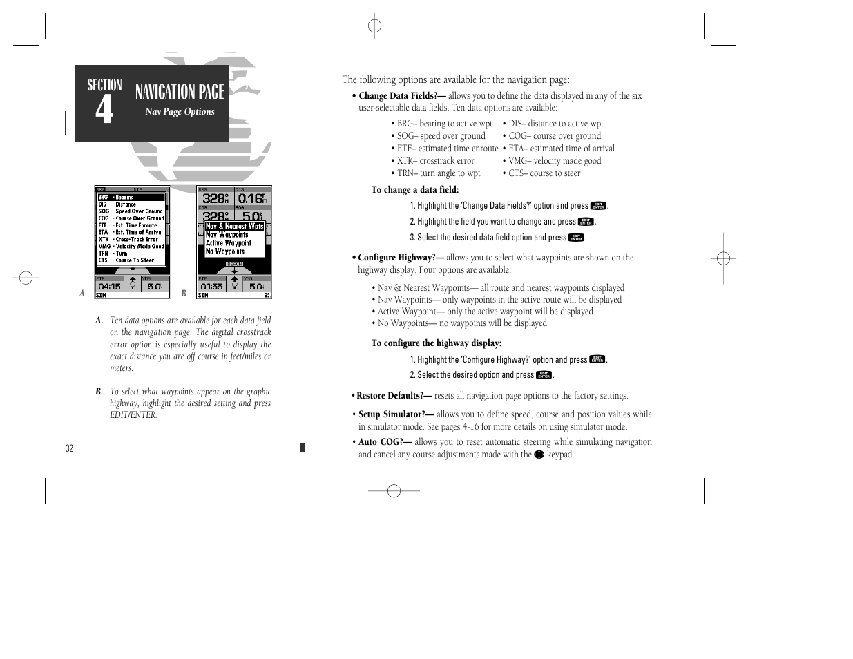 Navigation page | Garmin GPSMAP 130 User Manual | Page 42 / 94