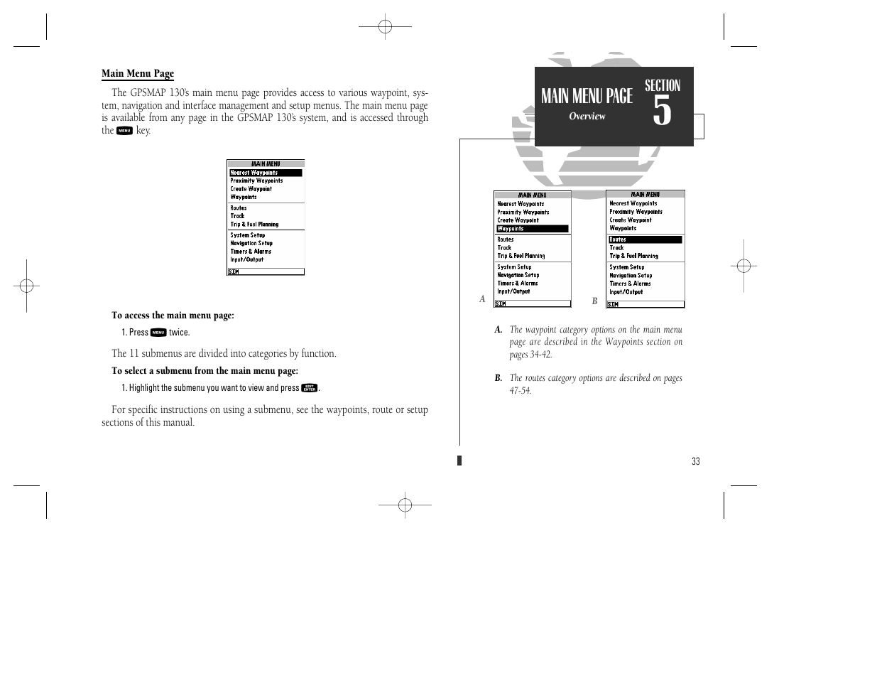 Main menu page | Garmin GPSMAP 130 User Manual | Page 43 / 94