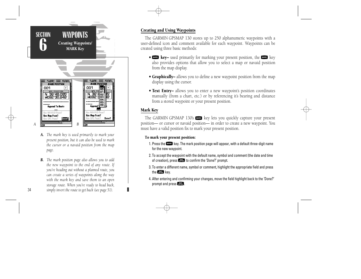 Waypoints | Garmin GPSMAP 130 User Manual | Page 44 / 94