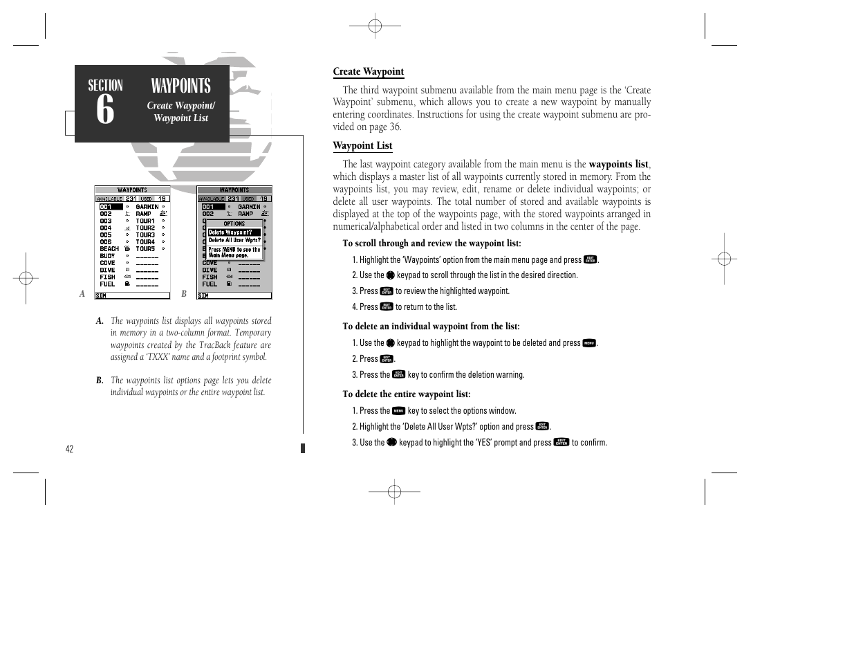 Waypoints | Garmin GPSMAP 130 User Manual | Page 52 / 94