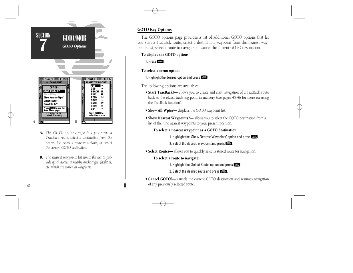 Goto/mob | Garmin GPSMAP 130 User Manual | Page 54 / 94