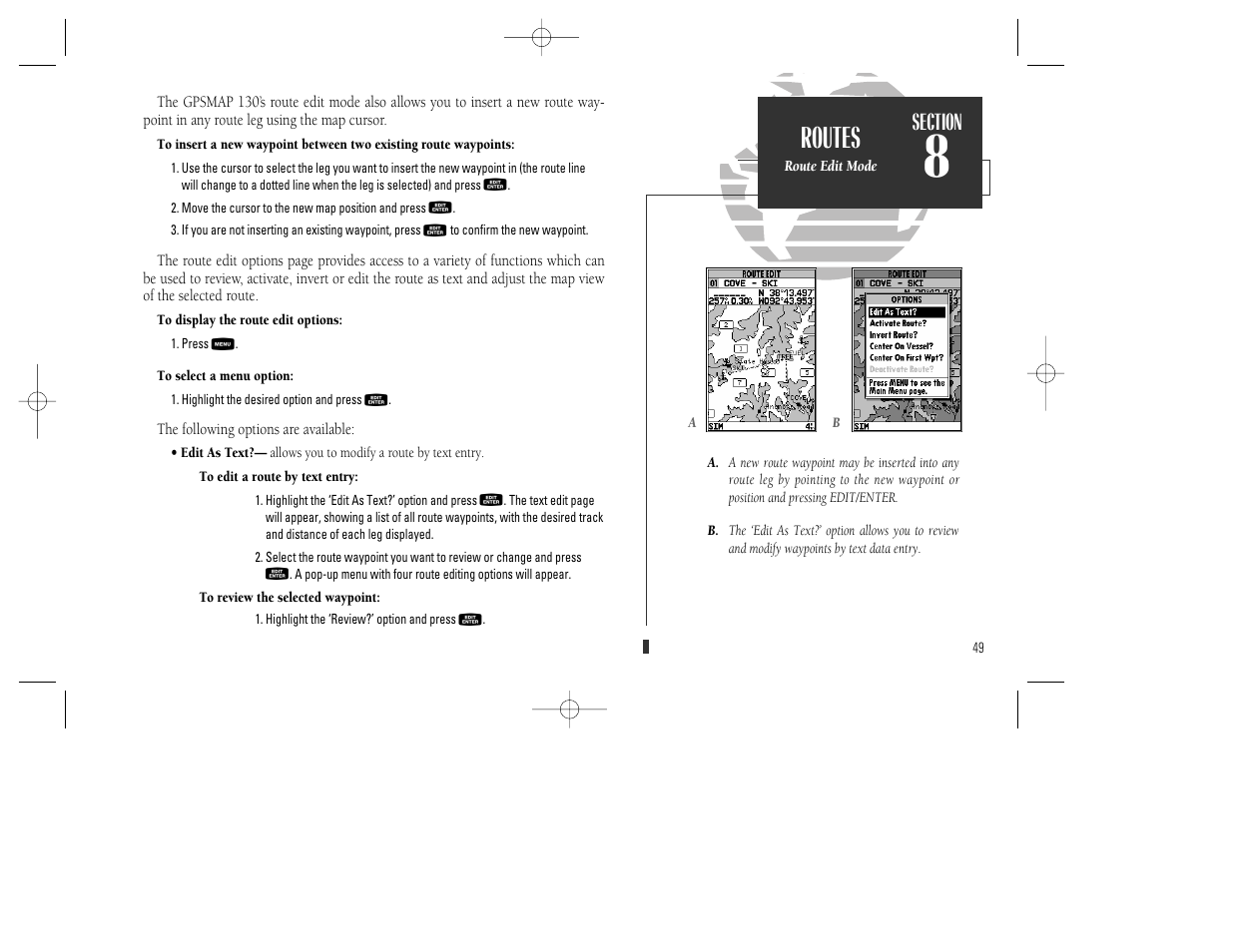 Routes | Garmin GPSMAP 130 User Manual | Page 59 / 94