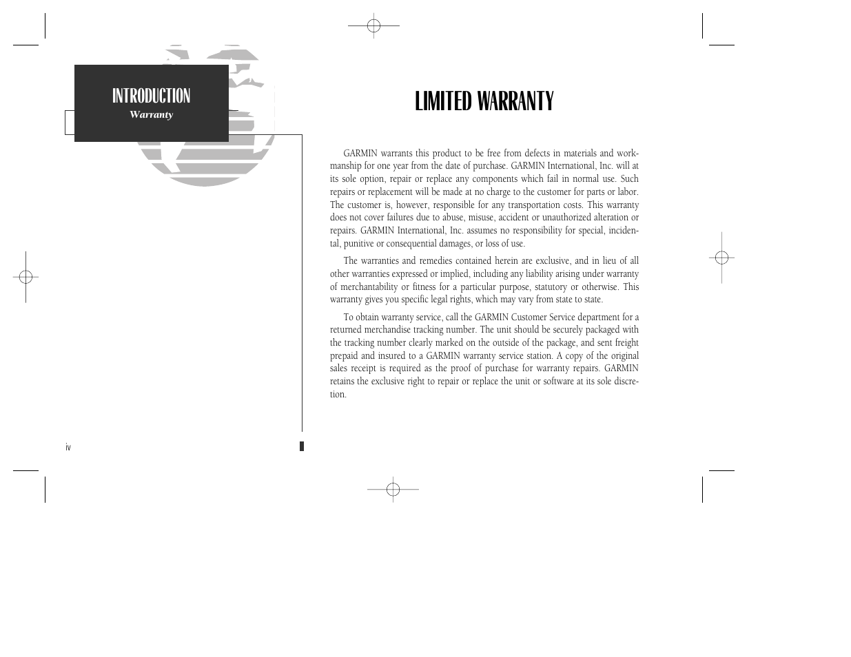 Limited warranty, Introduction | Garmin GPSMAP 130 User Manual | Page 6 / 94