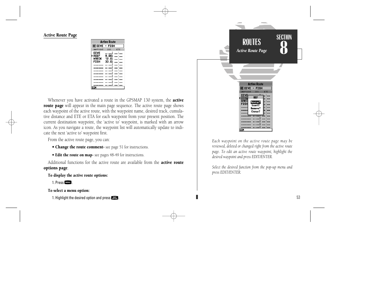 Routes | Garmin GPSMAP 130 User Manual | Page 63 / 94