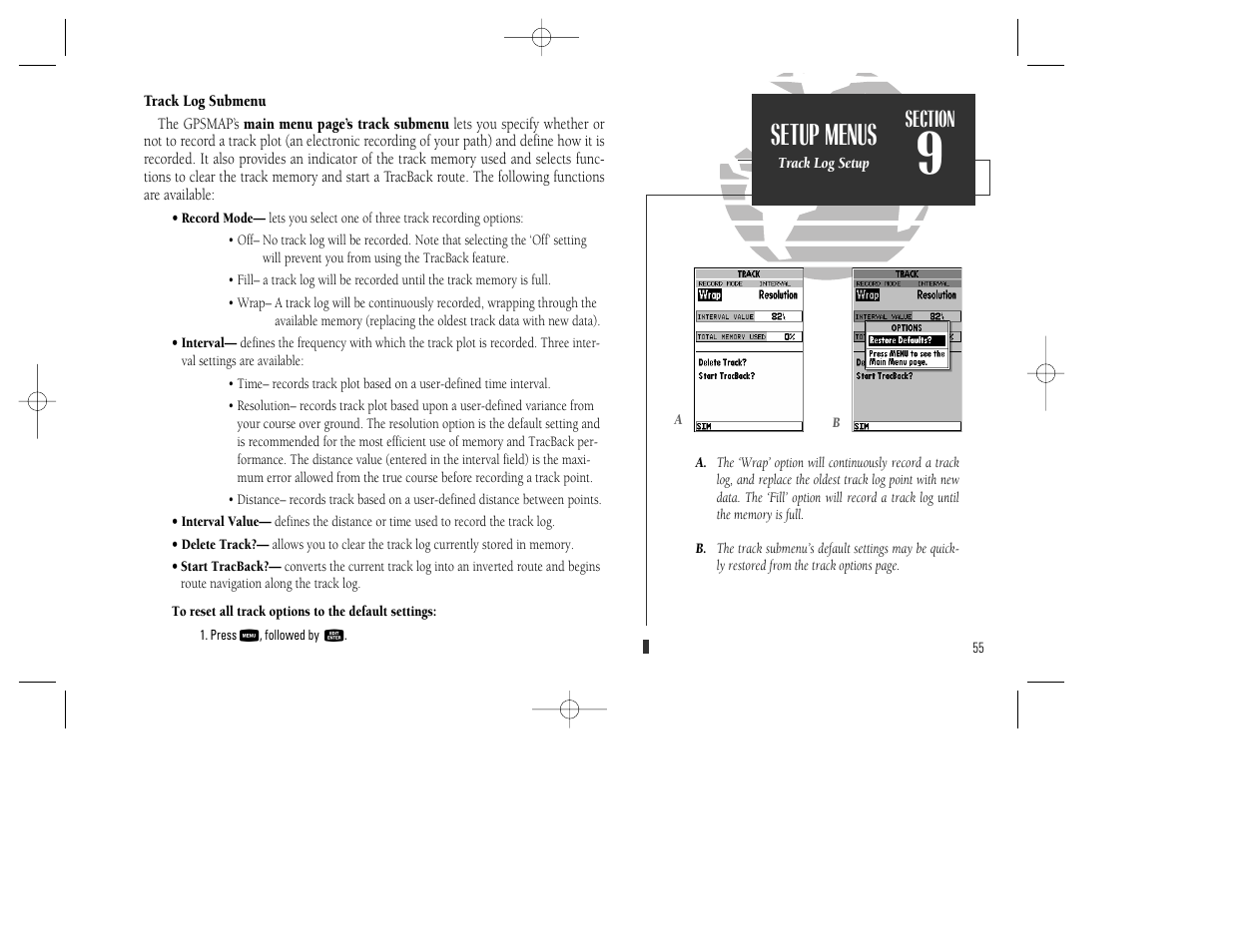 Setup menus | Garmin GPSMAP 130 User Manual | Page 65 / 94