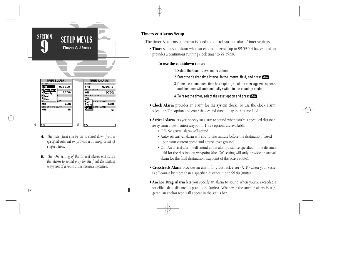 Setup menus | Garmin GPSMAP 130 User Manual | Page 72 / 94