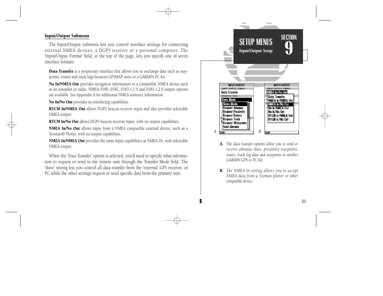 Setup menus | Garmin GPSMAP 130 User Manual | Page 73 / 94