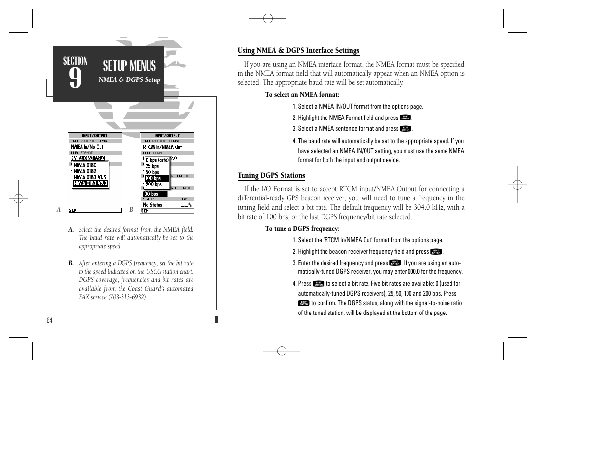 Setup menus | Garmin GPSMAP 130 User Manual | Page 74 / 94