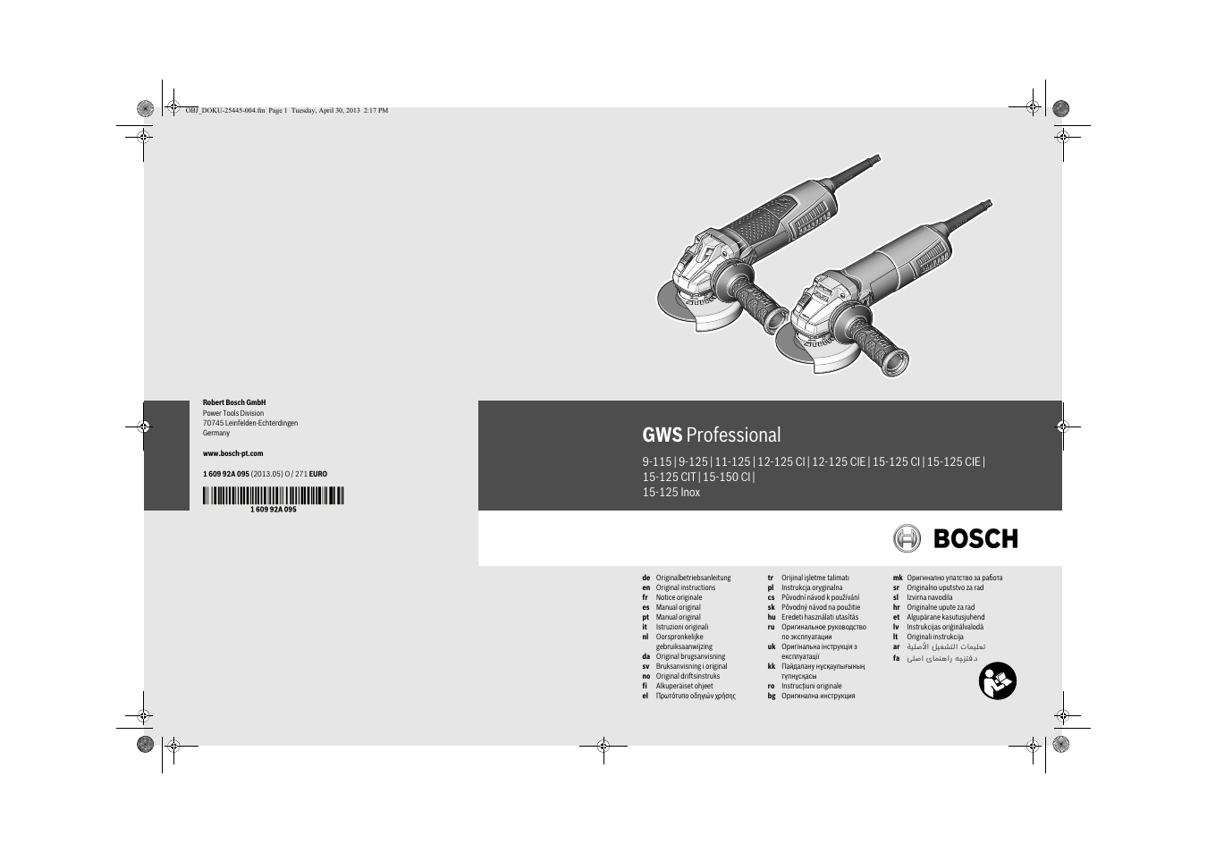 Bosch GWS 9-125 Professional User Manual | 270 pages