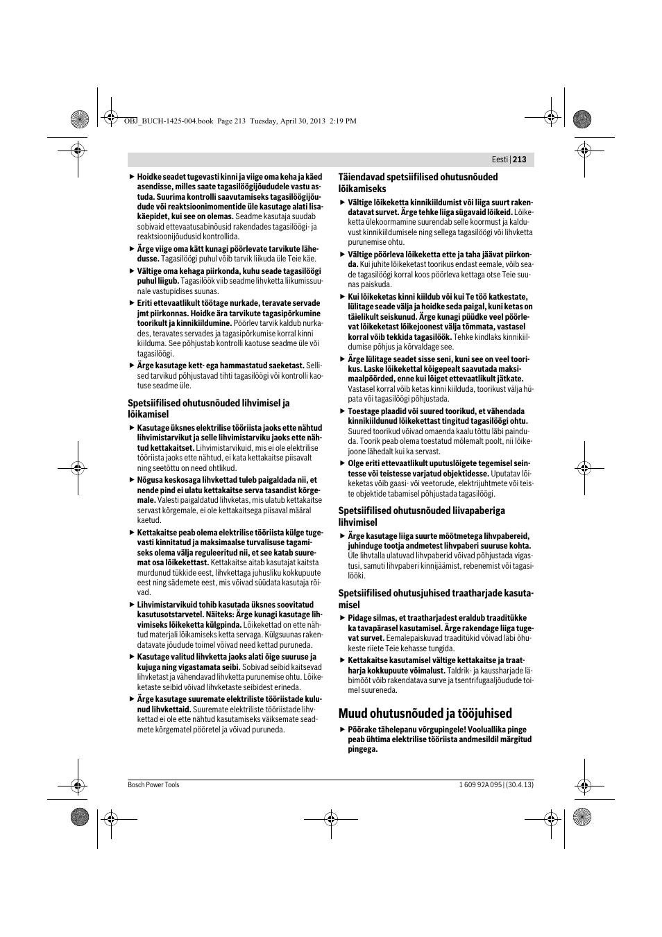 Muud ohutusnõuded ja tööjuhised | Bosch GWS 9-125 Professional User Manual | Page 213 / 270