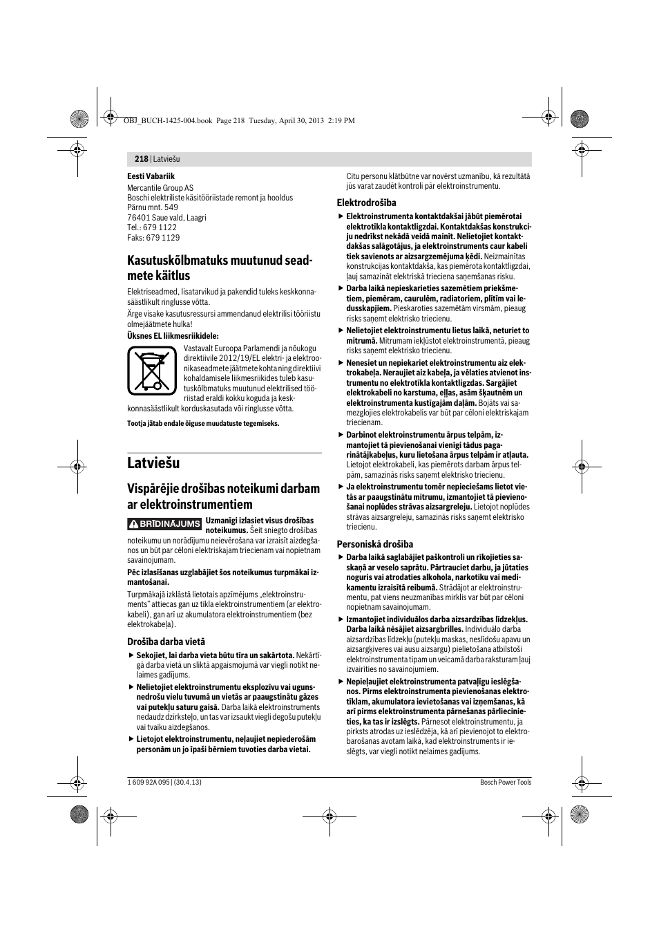 Latviešu, Kasutuskõlbmatuks muutunud sead- mete käitlus | Bosch GWS 9-125 Professional User Manual | Page 218 / 270